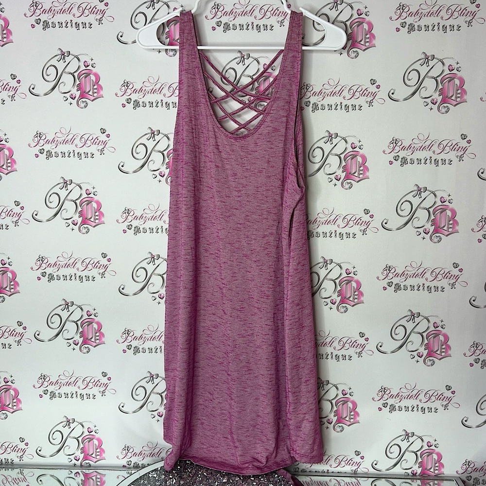 Steve Madden dress Pink white strappy criss cross  Sleeveless stripes flowy